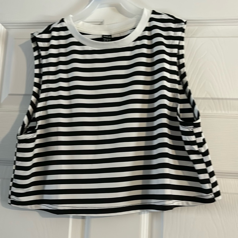 Black and white stripped crop tank top size medium from SHEIN
